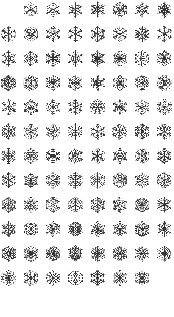 Faux Snow Dingbat Font Specimen